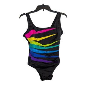 Vintage Longitude Womens One-Piece Swimsuit With Rainbow Stripes